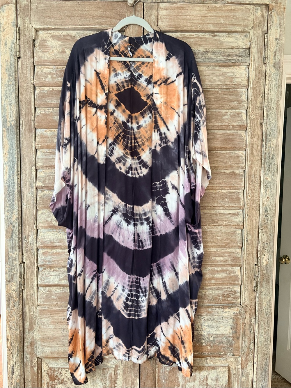 Tie-Dye Open Front Kimono in Black, Orange & Purple